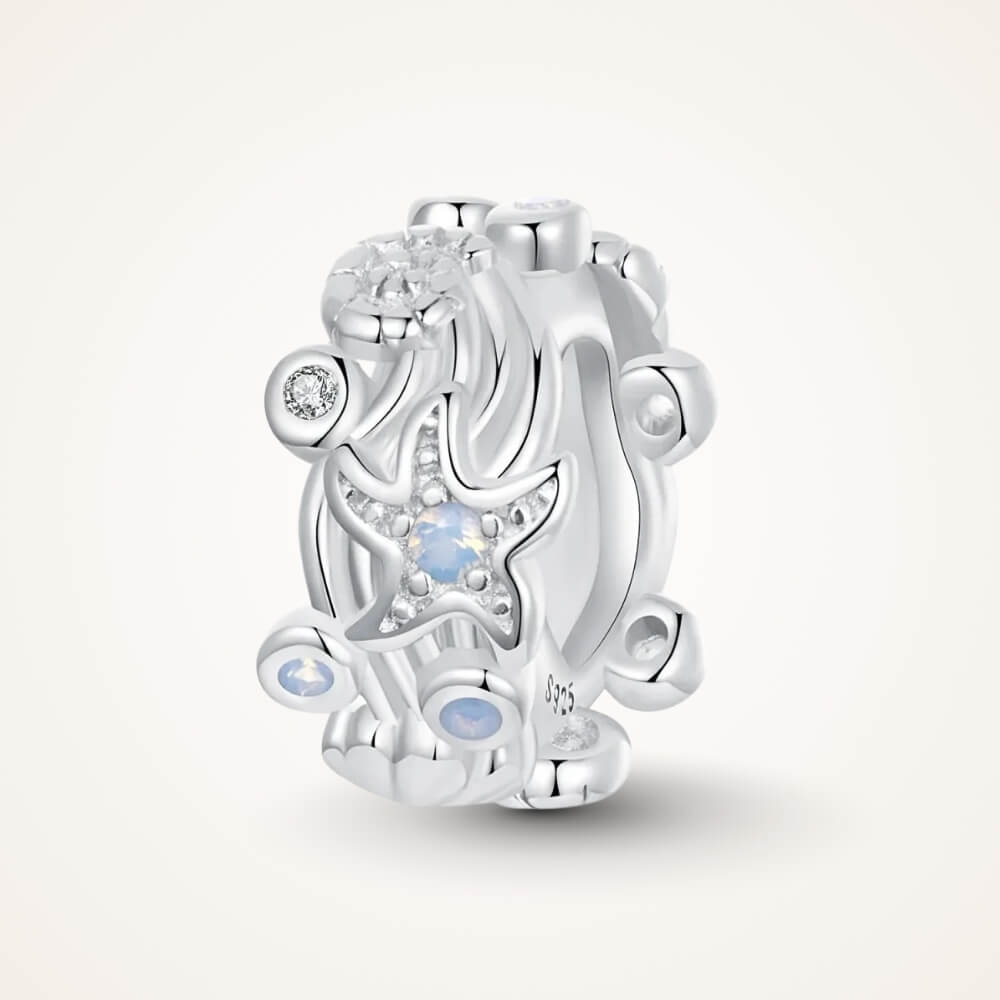 Sterling silver ocean charm with starfish and opal crystal accents - ORÉYA