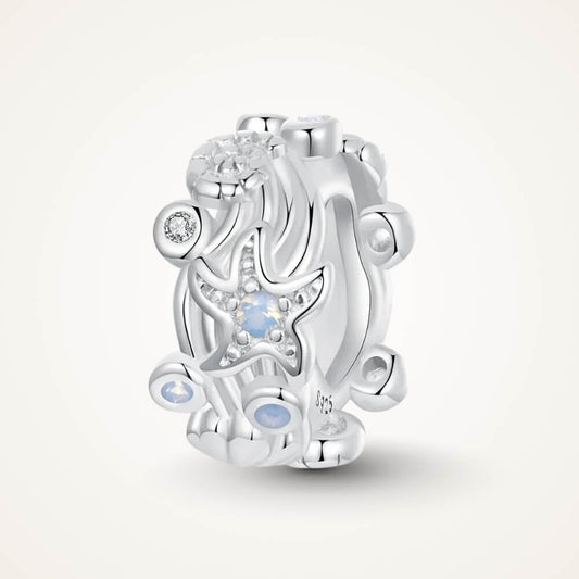 Sterling silver ocean charm with starfish and opal crystal accents - ORÉYA