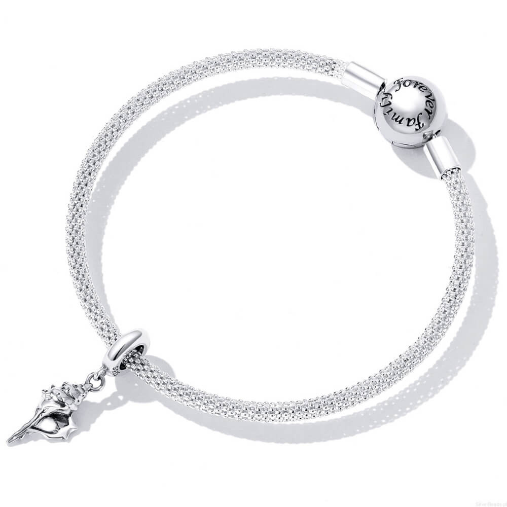Sterling silver seashell dangle charm featuring a detailed conch shell design and smooth polished bail 