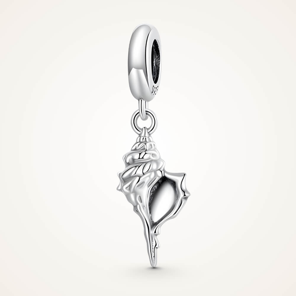 Sterling silver seashell dangle charm featuring a detailed conch shell design and smooth polished bail – ORÉYA