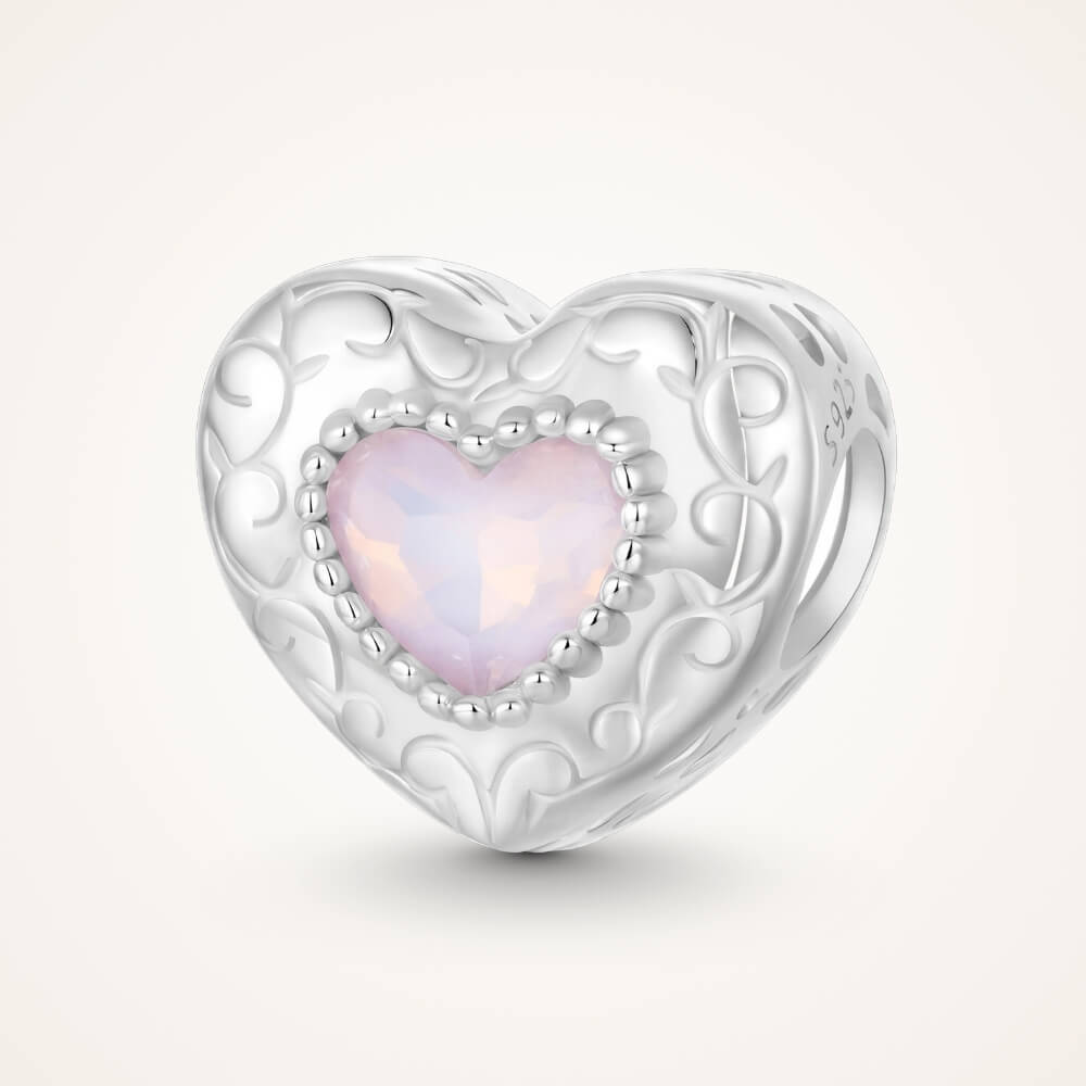 Sterling silver swan heart charm with pink crystal and pavé border - ORÉYA