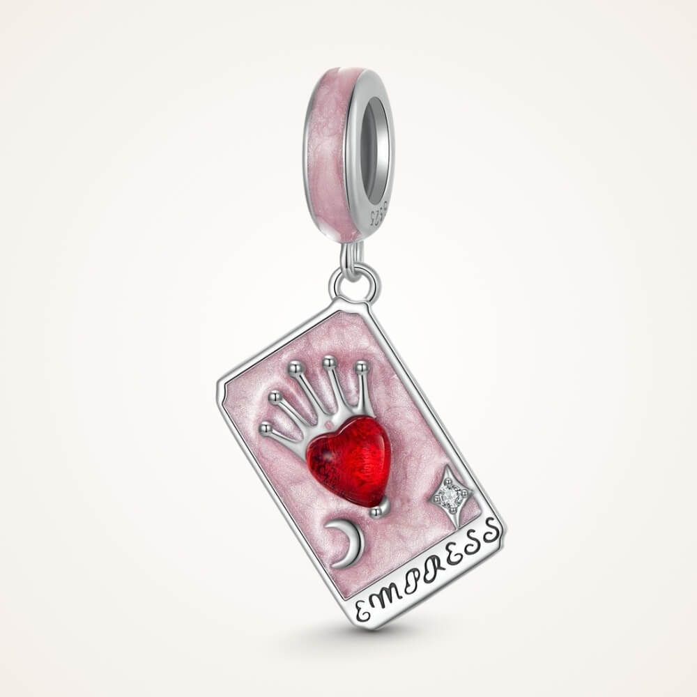 Sterling silver tarot card charm with red heart and crown - ORÉYA