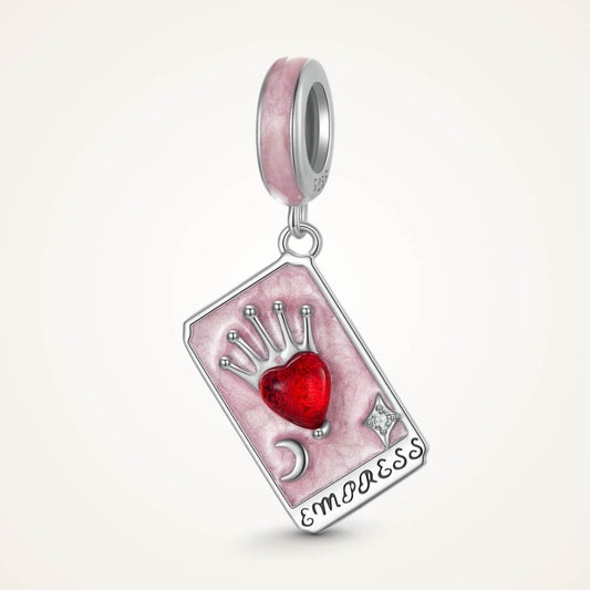 Sterling silver tarot card charm with red heart and crown - ORÉYA