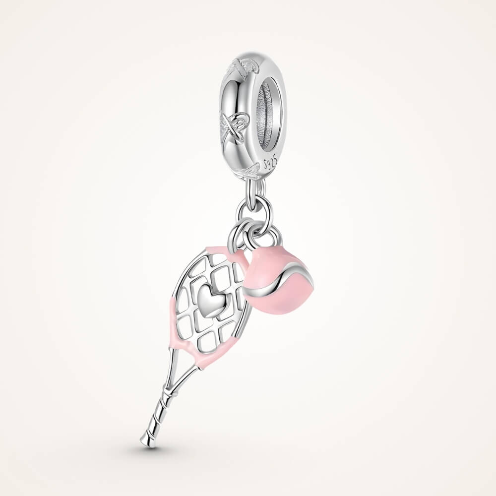 Sterling silver tennis racket charm with pink enamel ball - ORÉYA