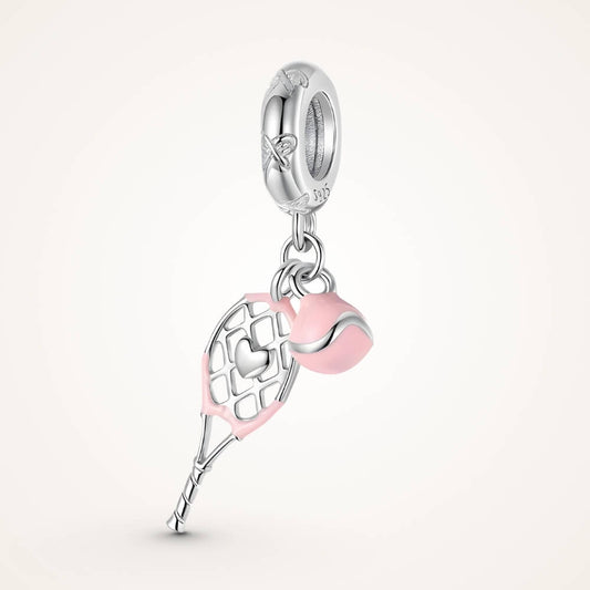 Sterling silver tennis racket charm with pink enamel ball - ORÉYA