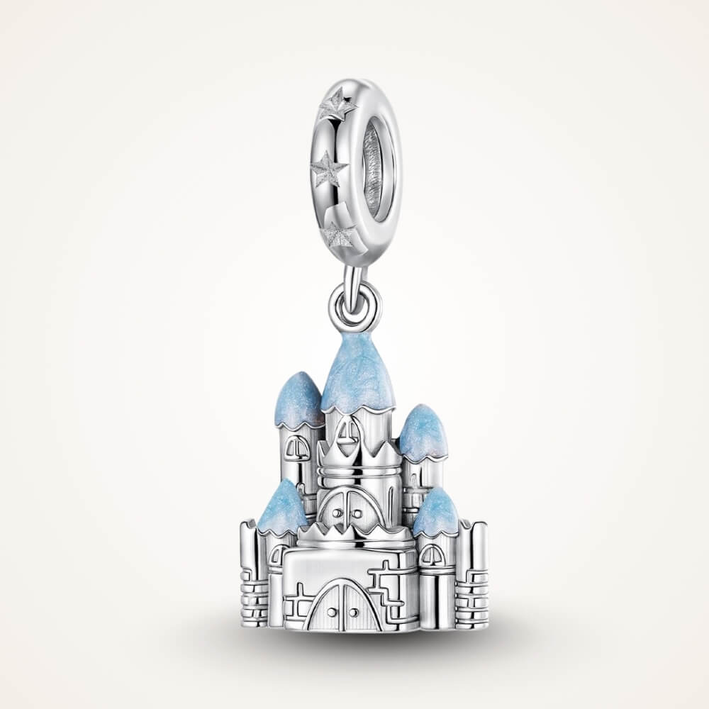 Sterling silver winter castle charm with icy blue enamel rooftops - ORÉYA